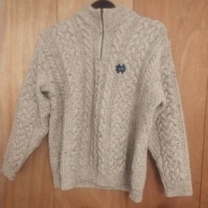 Carraig Donn Wool Men's Beige Cable Knit 1/4 Zip Sweater Medium